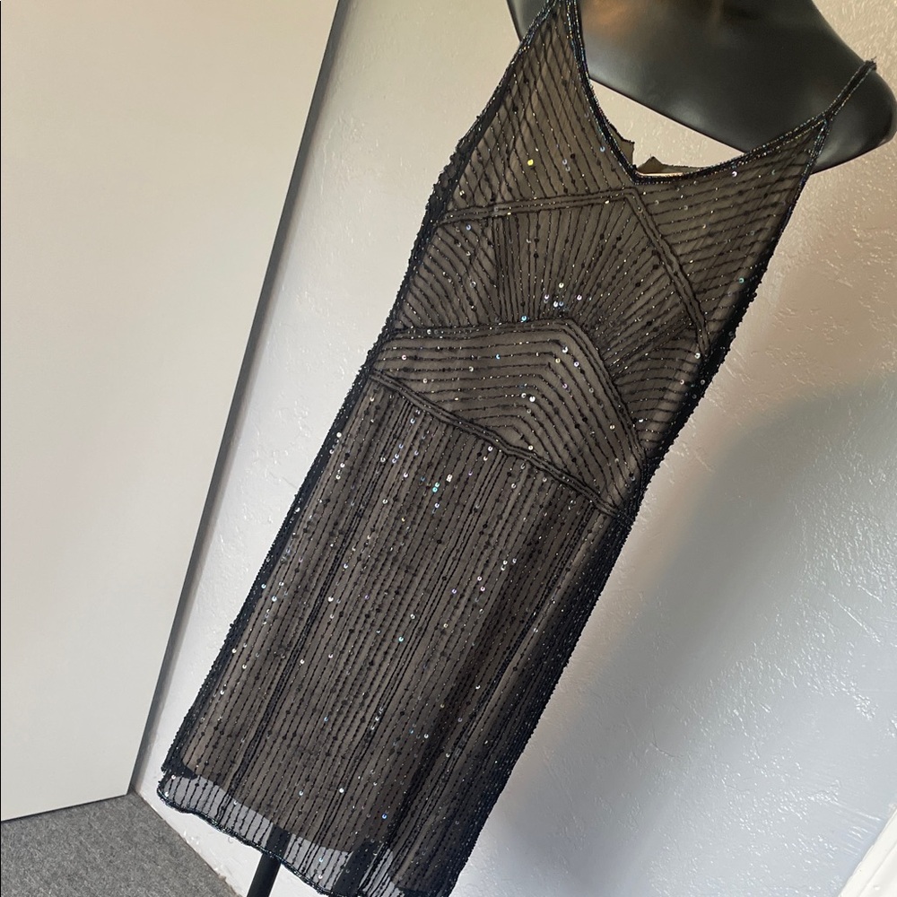 Adrianna Papell Black Sequin Mini Dress - Picture 1 of 4